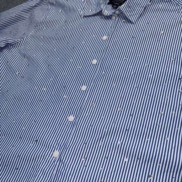 J.Crew Garcon Pinstripe Shirt Crop Crystal Detail Poplin Preppy Coastal Women 10 - Picture 2 of 13
